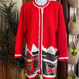 Vintage 80s NAPPON Stella Lau Red Wool Coatigan | Holiday/Xmas Cozy Cottagecore
